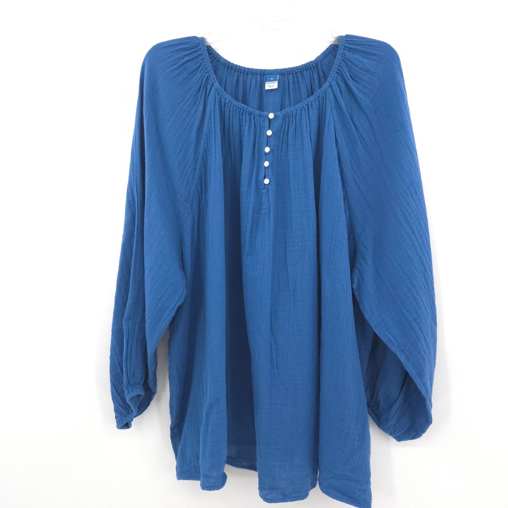 Old Navy shirred double-weave blouse royal blue Women 3X Gauze Peasant Blouse
